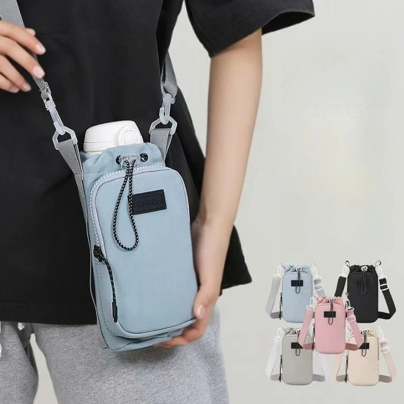 حقيبة زجاجات المياه المحمولة مع حزام الكتف قابل للتعديل بطاقة الهاتف أكياس تخزين زجاجات المياه الرياضة في الهواء الطلق أكياس كوب ماء