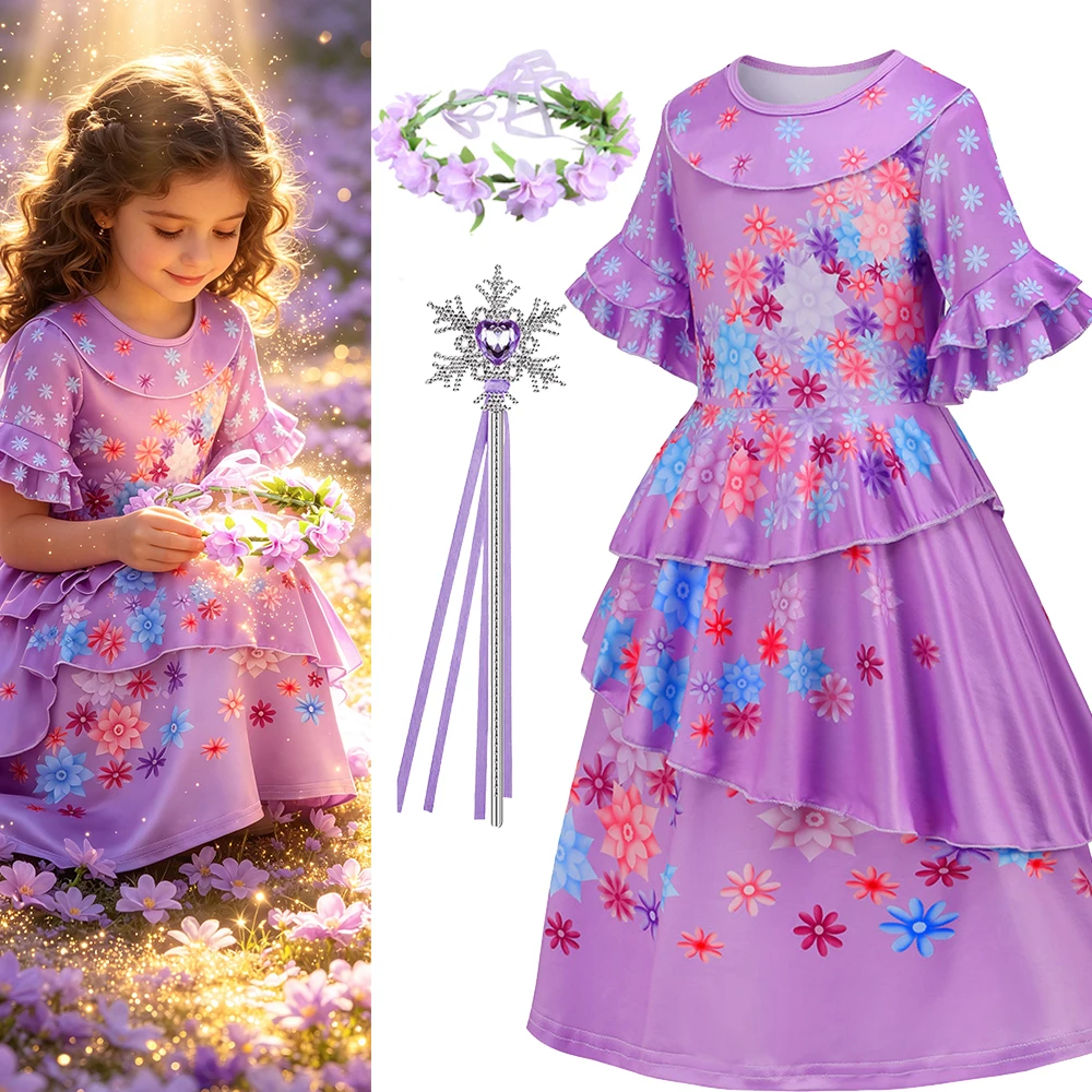 Purple Flower Birthday Dress for Girls Book Week Costume Kids Halloween Cosplay Costumes Isabella Charm
