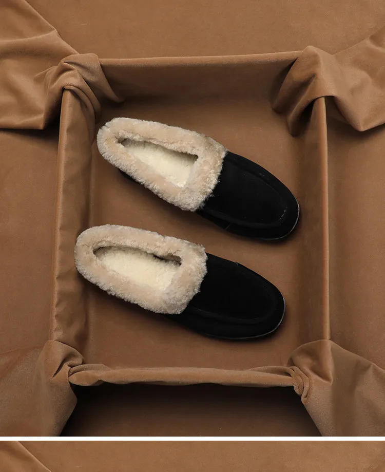 SHOEBOX ‌Flat-Footed Plush-Lined Mule Slippers for Women Spring Thickened Warm Lazy Closed-Toe House & Outdoor Wear Slippers
