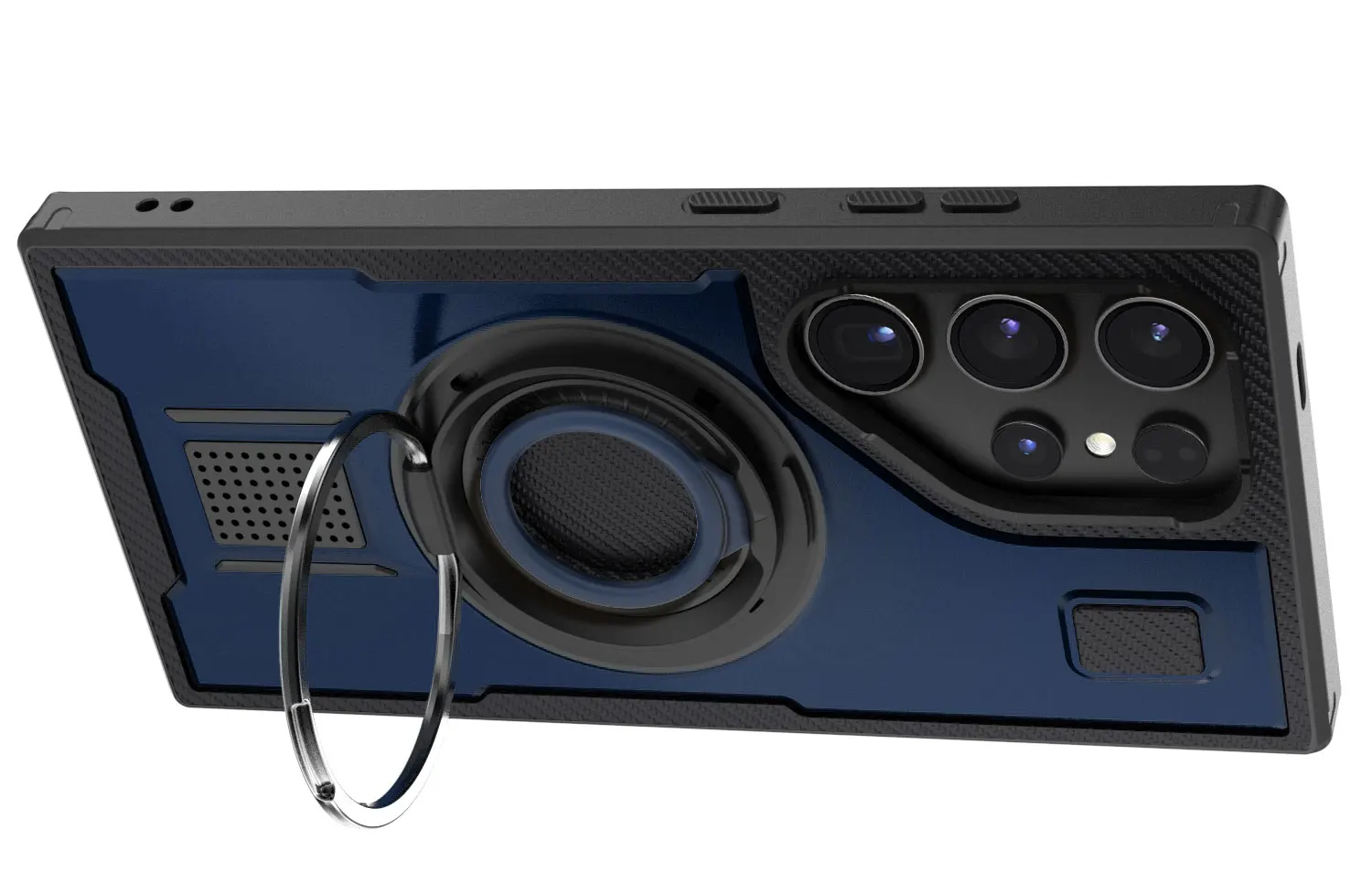 Para samsung galaxy s23 ultra 5g caso de telefone híbrido à prova de choque duplo anel kickstand áspero híbrido fino duro capa de telefone azul