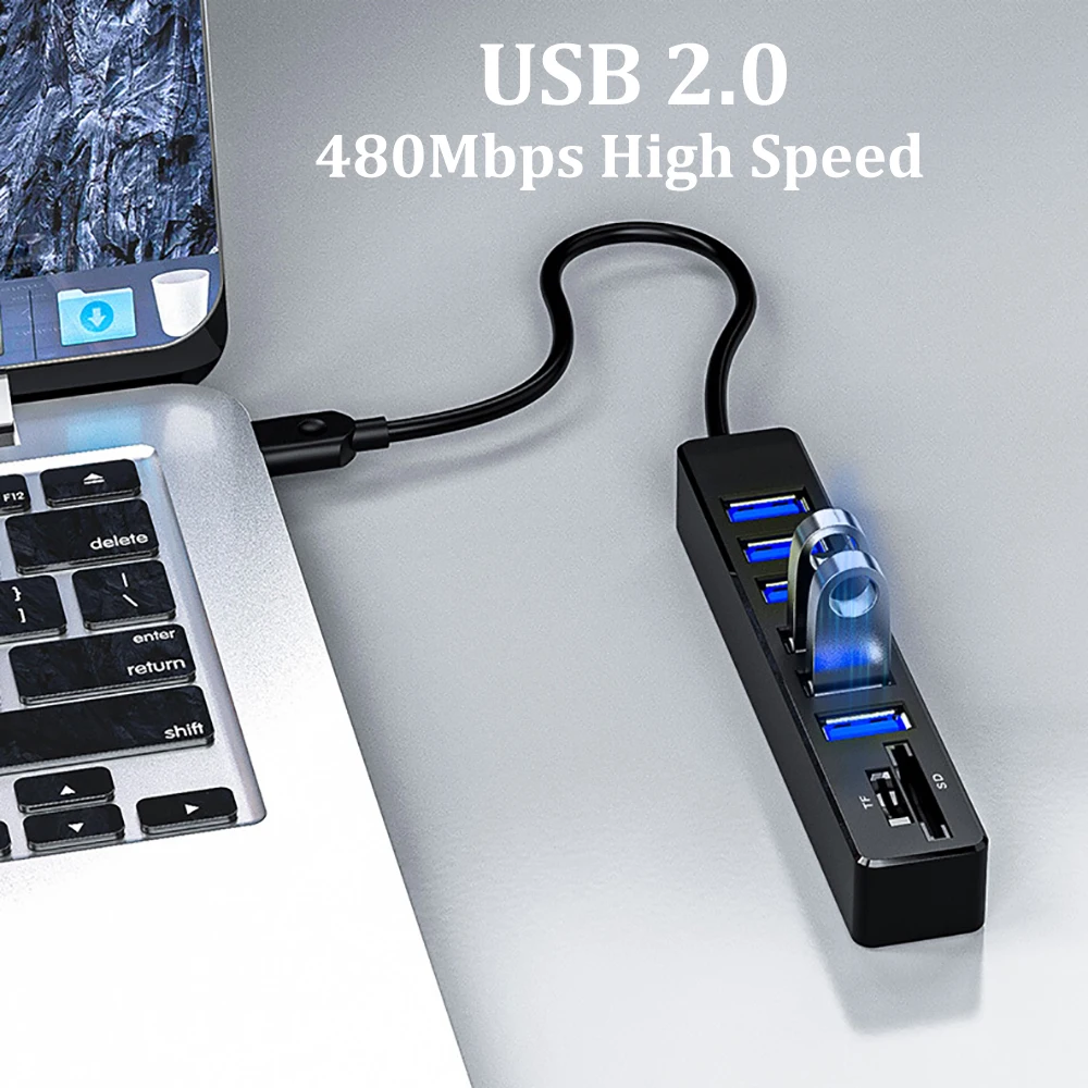 8-in-1 USB HUB USB 2.0 Splitter 480Mbps High Speed  OTG Adapter USB Docking Station with SD TF Port For PC Laptop Macbook Pro