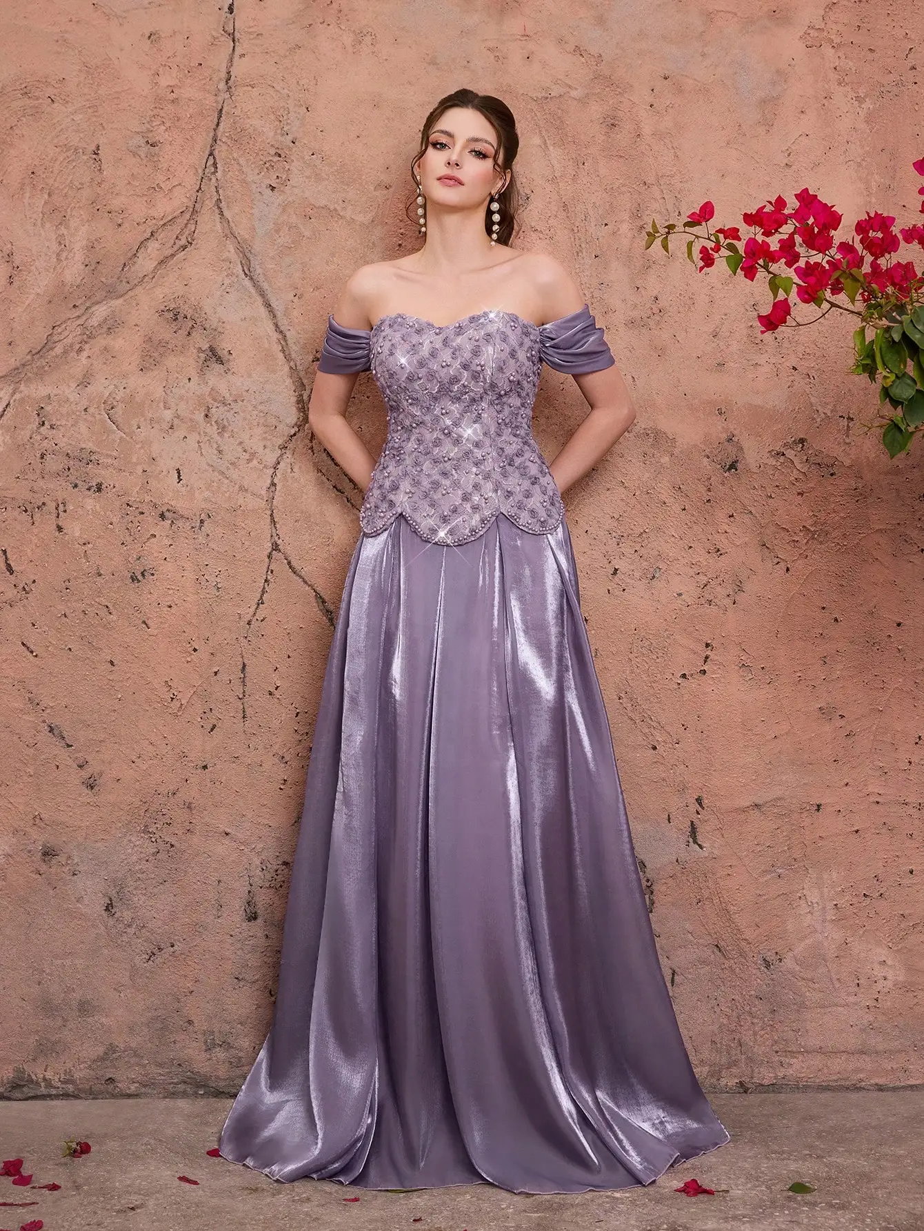 Anpoket,New Arrival,Contrast lace,Pearls beaded,RuffleLong dress,FOR，Prom Wedding,Party Dress,Wedding Guest Dress,summer outfits