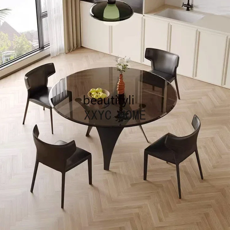 Tavolo rotondo minimalista italiano in vetro temperato Tavoli da pranzo rotondi e sedie per la casa Set tavolo rotondo