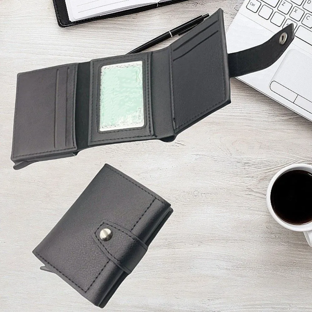 Fashion Anti Thief Men's Wallet Automatic Pop-up Solid Color Credit Card Holder Multifunctional Slim Cardholder Women