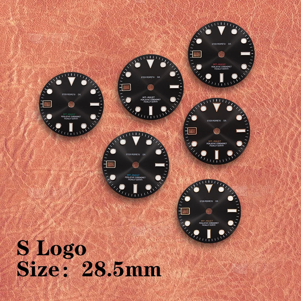 

28.5mm S Logo left-handed GMT Dial 9 o'clock calendar Suitable for NH34 Movement Blue Luminous Watch Modification Accessories