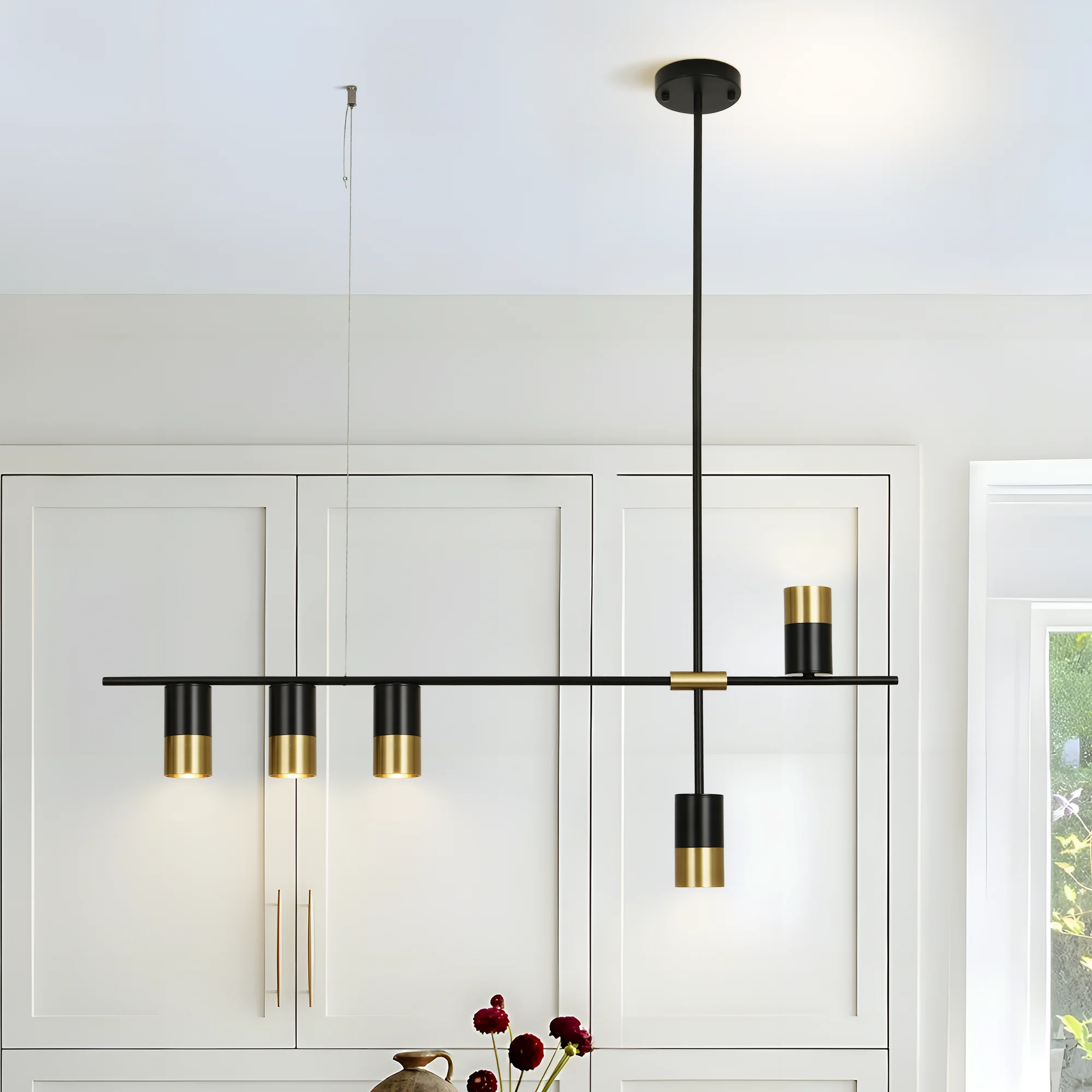 Industrial Chandelier Light Fixture Modern Black 5-Light Pendant Light Close to Ceiling Lamp for Living Bedroom Kitchen Island