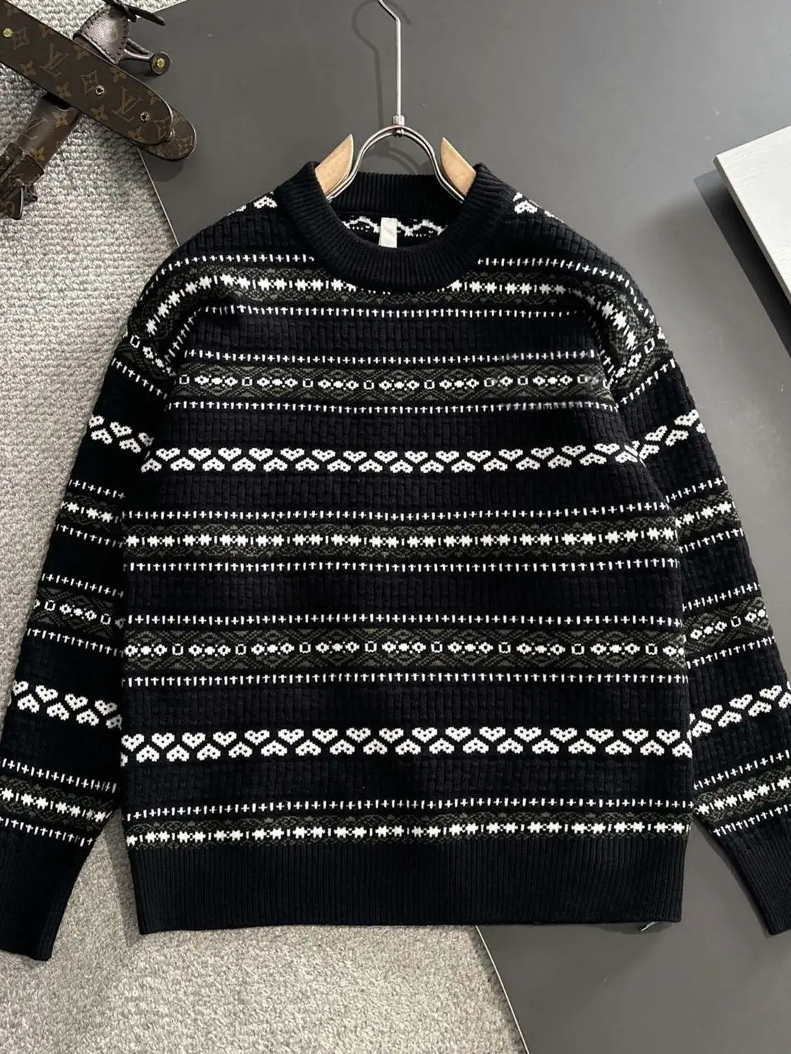 

Повседневный мужской вязаный свитер, осень-зима, длинный свек из полиэфирного волокна, круглый, теплый, модный, в полоску, для отдыха, Sle