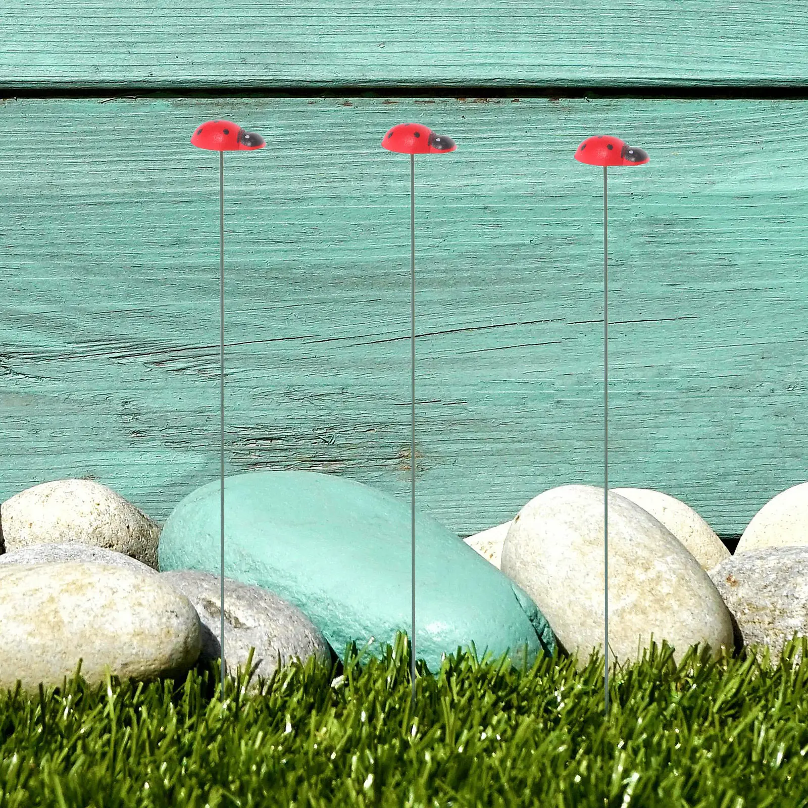 20Pcs Wooden Ladybug Garden Stakes Outdoor Yard Patio Lawn Decoration Easy Install Decorative Garden Landscape Simulation