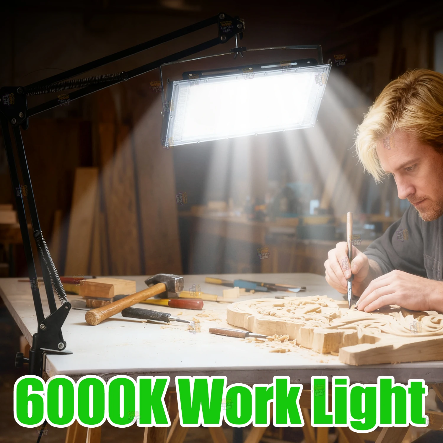 

Белый светильник с настольной подставкой, регулируемой высотой/наклоном, с USB-разъемом и выключателем, для освещения мастерских, складов, офисных столов.