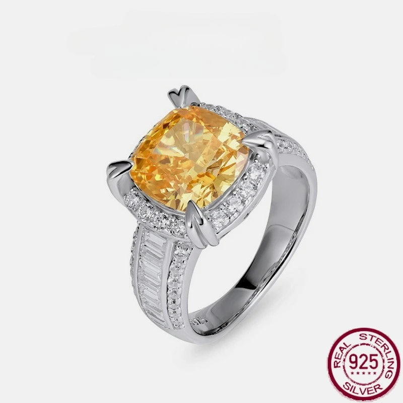 

New S925 sterling silver square ice flower cut high carbon diamond colorful finger ring fashion wedding jewelry