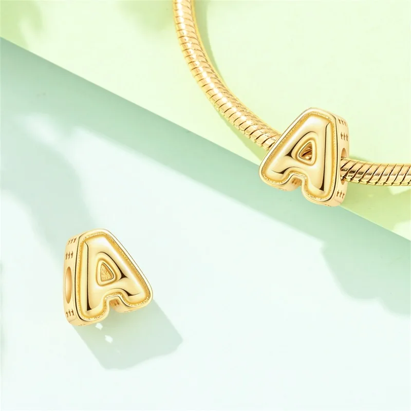 New Golden Series 925 Sterling Silver  A-Z Letters Charms Beads For Women Fit Original Bracelet DIY Birthday Party Jewelry Gifts