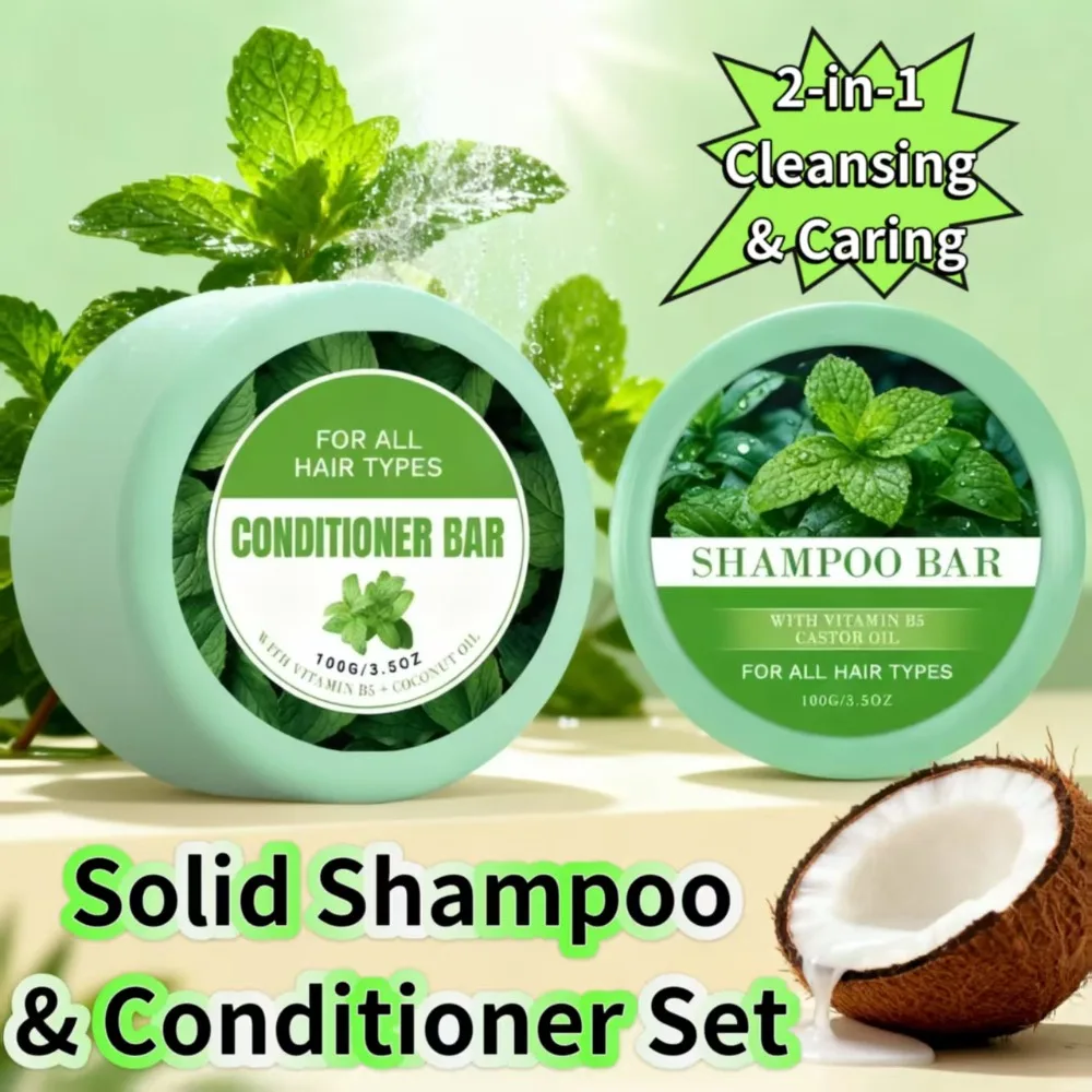 

Mint Shampoo and Conditioner Bar Set, Gentle cleansing & Moisturizing shampoo and conditioner, Works with Oily, Dry Hair, 3.5oz