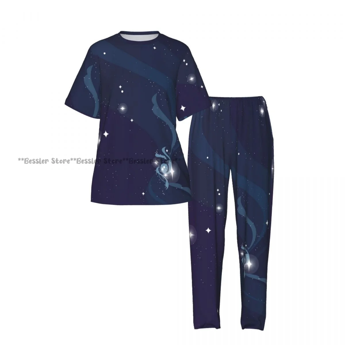 Abstract Universe With Stars Pajamas Set Short-sleeved Women Home Clothing