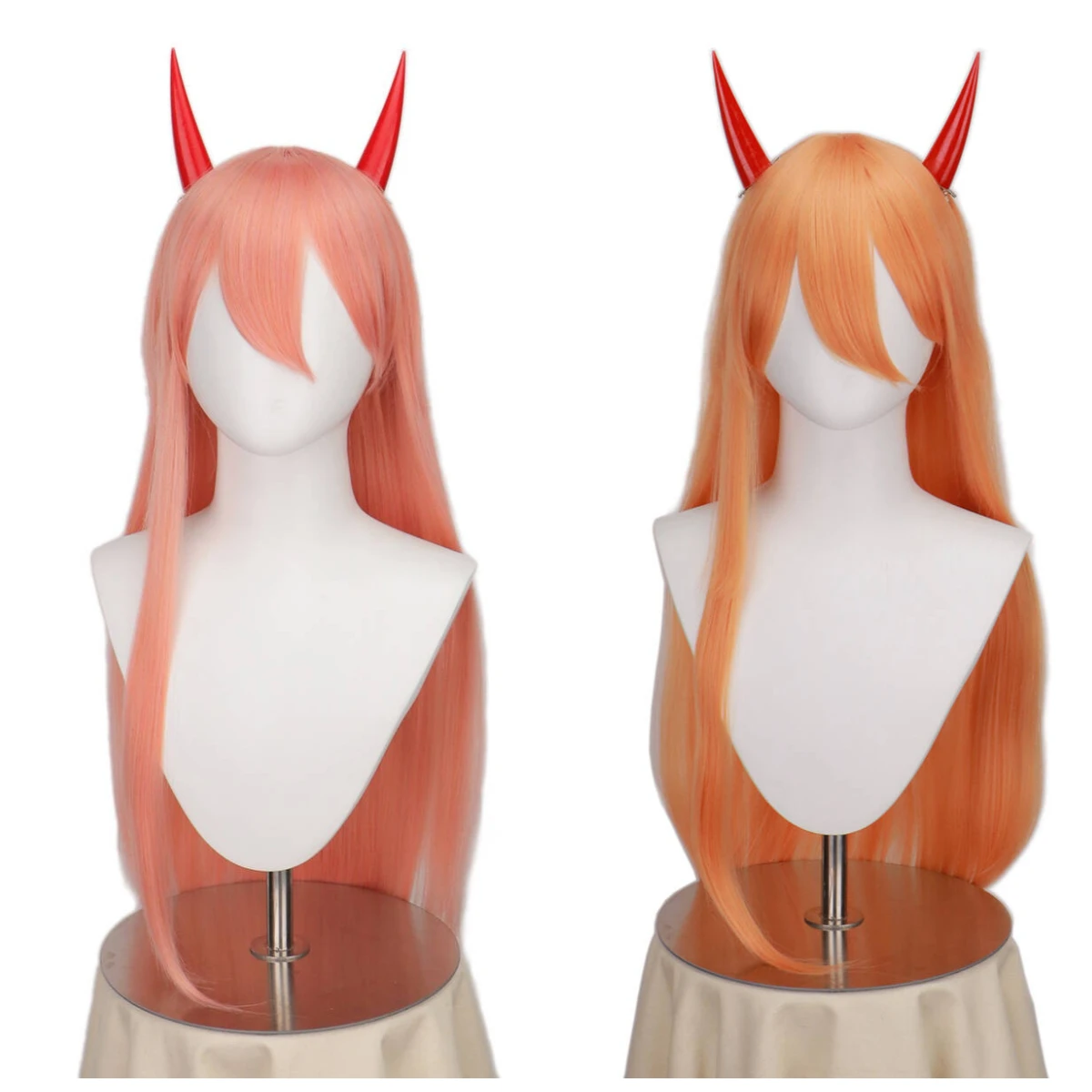Peluca Larga Naranja y Rosa Resistente al Calor, de Pelo Sintético, para Fiestas, Juegos de Rol, Anime, Chainsaw Man, Makima, Power, Cosplay