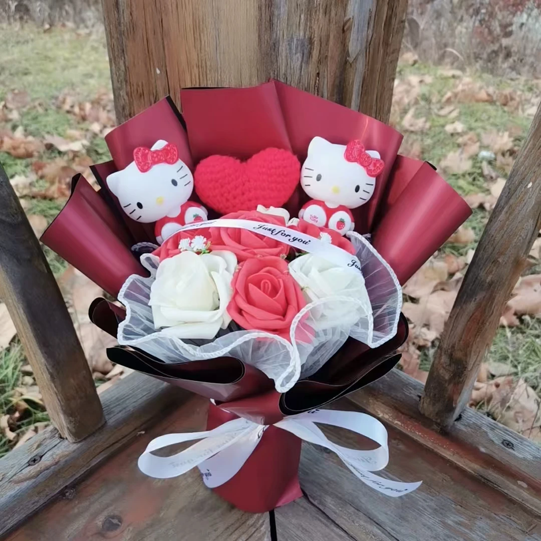 Anime Hello Kitty Anime Stili periferici BouquetFori di rose artificiali Matrimonio Natale Regalo di San Valentino