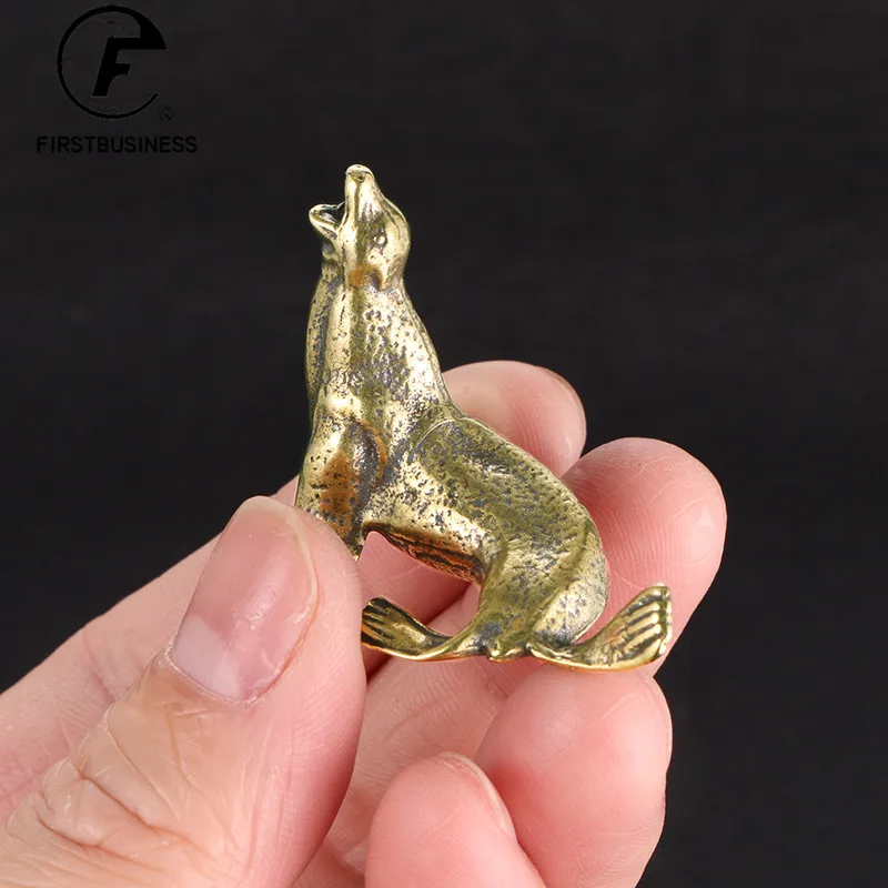 New style Brass Sea Lion Animal Figurine Miniature Desktop Ornament Accessories Creative Table Tea Pet Crafts Home Decorations
