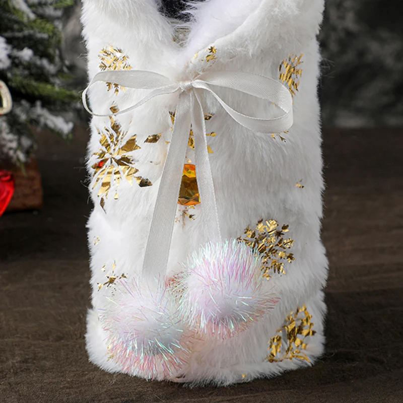 1pc Christmas Red Wine Bottle Covers Bag Plush fabrics Holiday Santa Claus Champagne Bottle Cover Christmas Decorations For Home