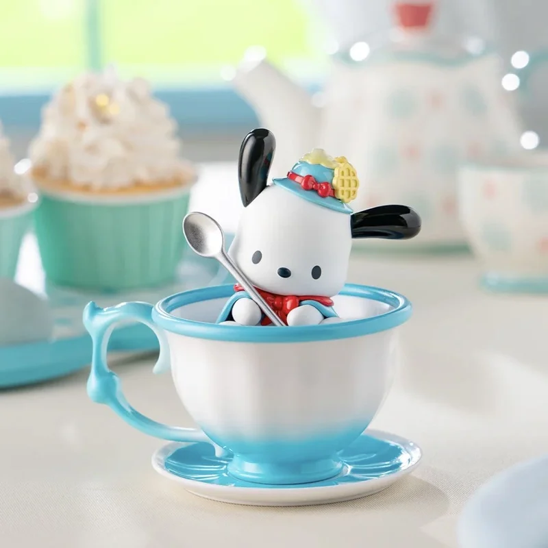 Sanrio Tea Cup Elf Series Figure Kuromi My Melody Pochacco Cinnamoroll Hello Kitty Hangyodon Figurine Anime Doll Model Toys Gift