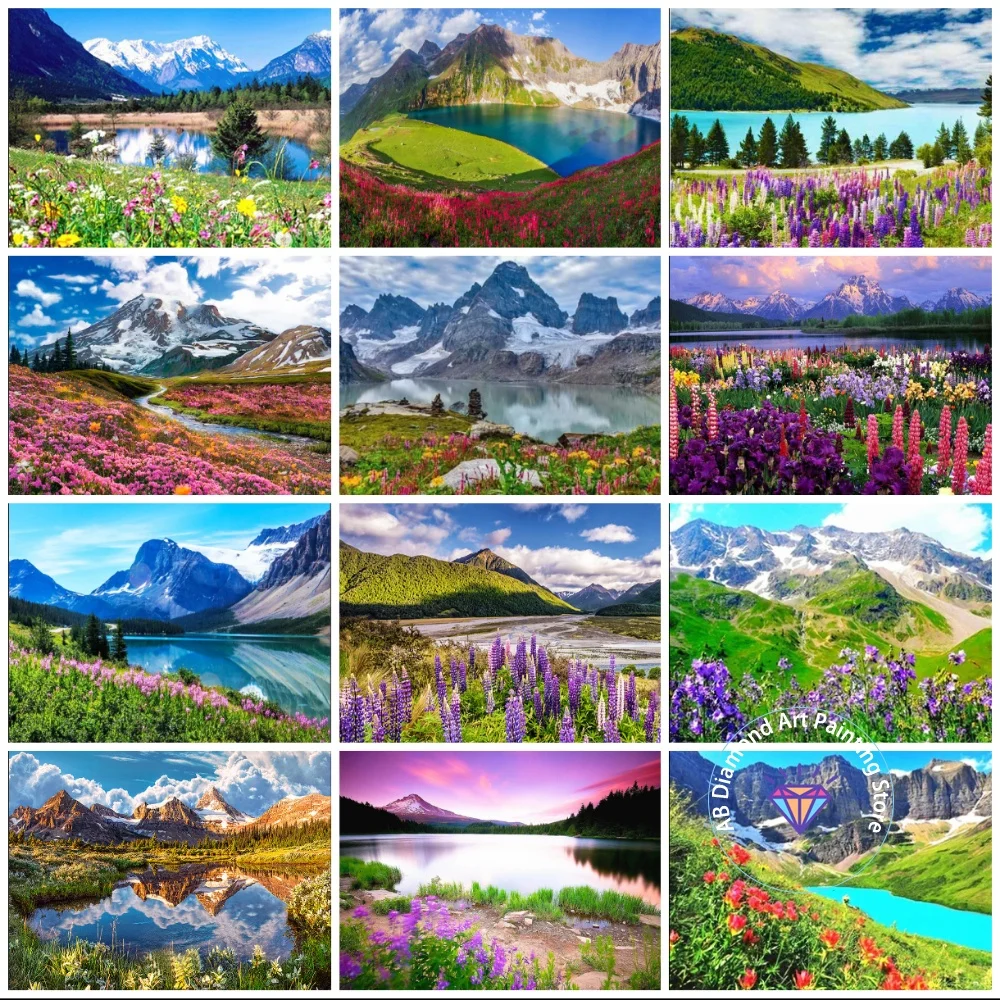

New Mountains and Waters Landscape AB Diamond Painting Kit Square Round Diamond 5D DIY Mosaic Handmade Art Gift Home Decoration
