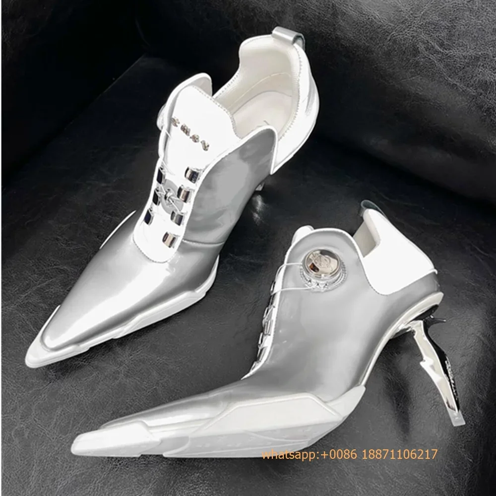 

Punk Weird Heel Women's Ankle Boots 2024 Autumn New Fashion Pointed Toe Slip On Party Casual Pumps Street Rock Sexy Catwalk Boot