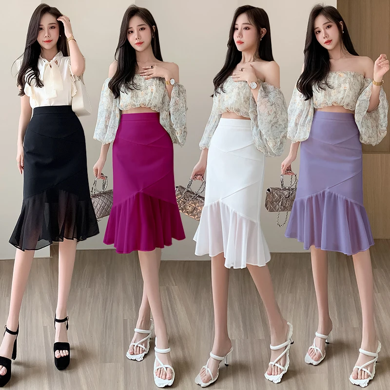 

Fishtail Skirt Irregular Half Skirt 2023 Summer New Fashion Versatile Slim Fit Chiffon Splice Wrap Hip Skirt