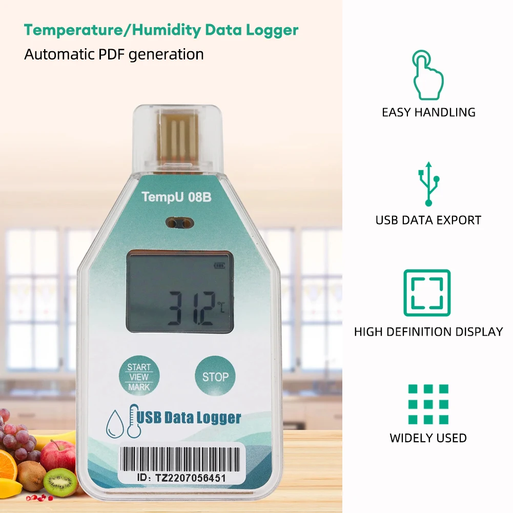 Mini USB Temperature Humidity Data Logger with 32000 Point PDF Report Thermometer Hygrometer for Laboratory Cold Chain Transport