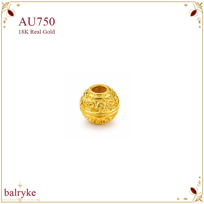 Real 18K Gold Auspicious Cloud Spacer Bead 4mm AU750 Thickened Round Loose Bead for DIY Bracelet Necklace Jewelry Making