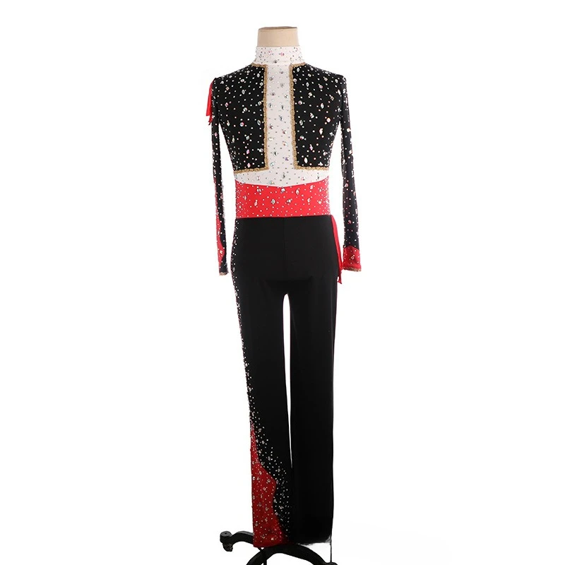 

Performance Clothing Skating Clothing Children Adult Boys Competition Grading onesie black and white red