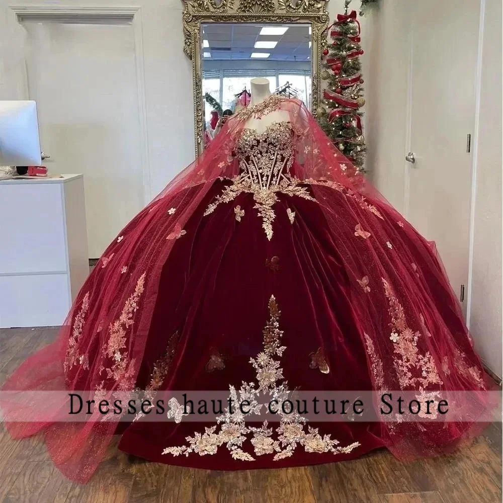 

Red Off The Shoulder Quinceanera Dress 2025 With Gold Lace Appliques Ball Gown Off Shoulder Ruffles Sweet 16 Dress Customized