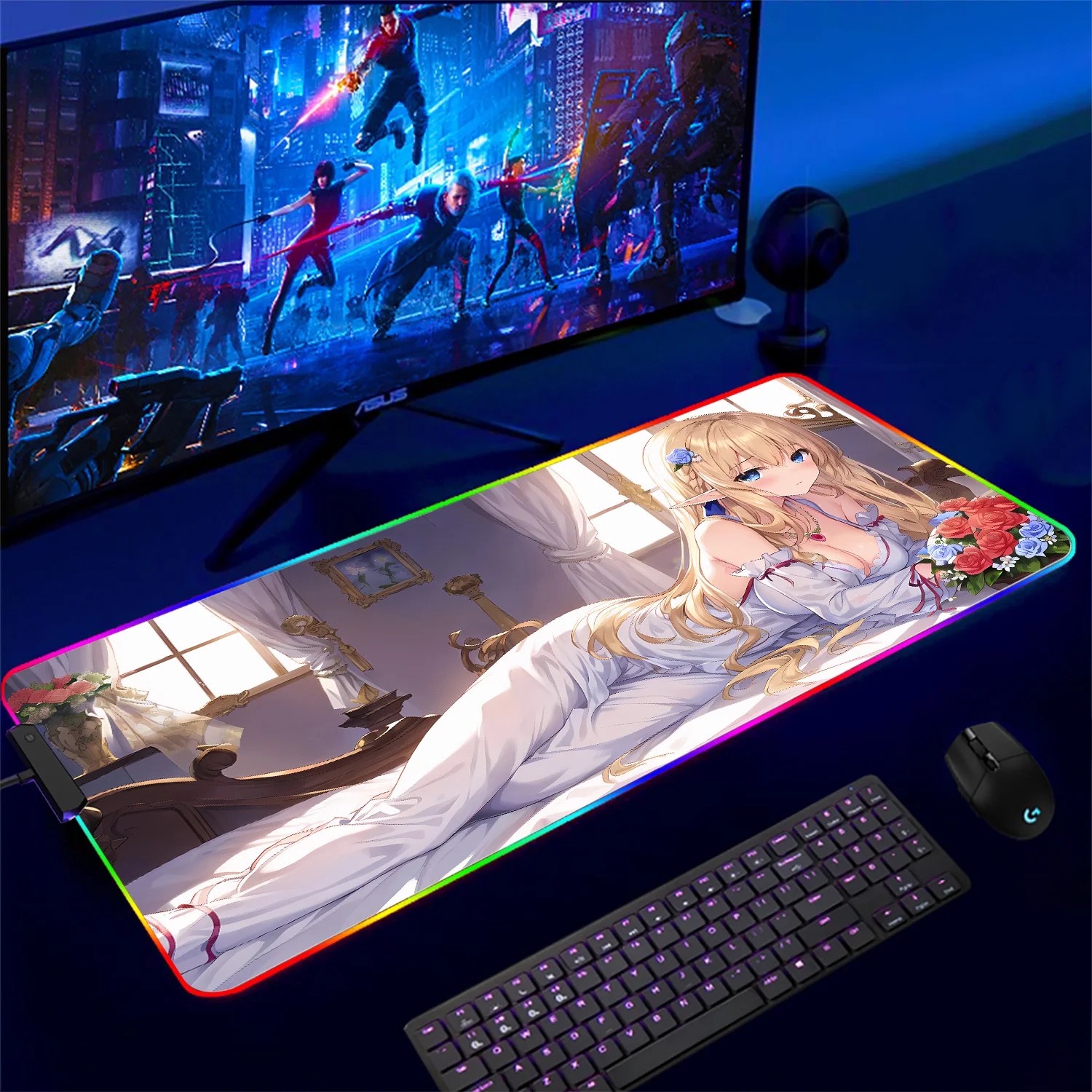 RGB Sword God Domain Asuna Mousepad Desktop Pad Game Mousepad Gaming Mouse Pad Large Deak Mat Gift for Boys for oIverwatch