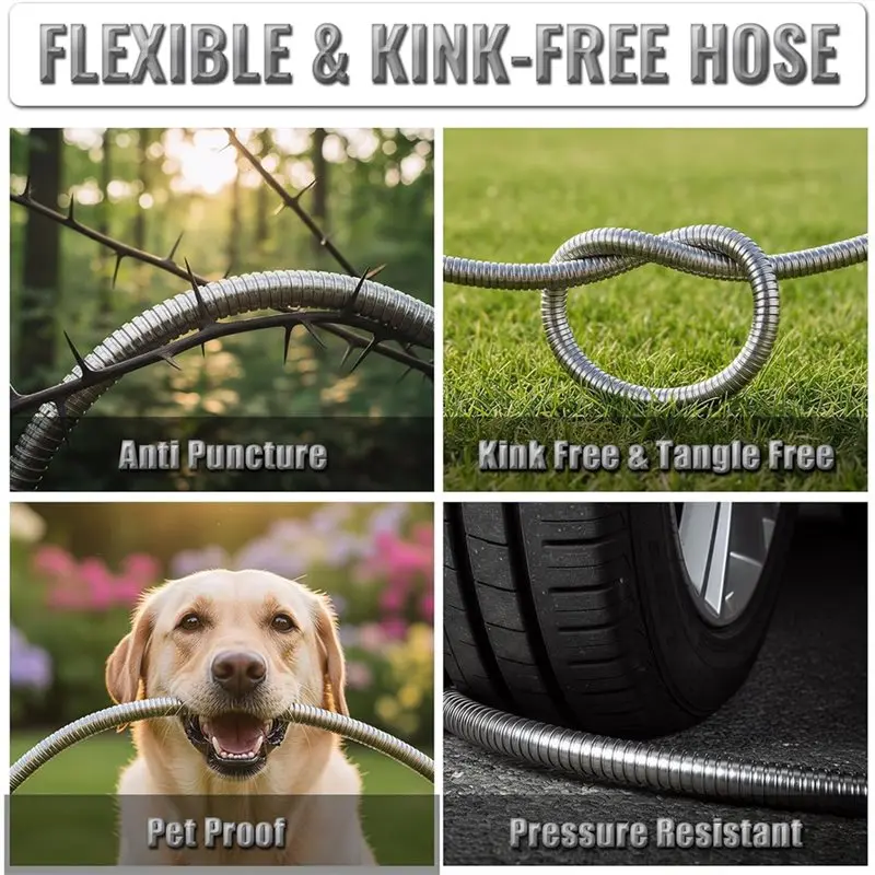 حديقة قصيرة للخرطوم 1 قدم × 5/8 بوصة، معدن شديد التحمل 304 من الفولاذ المقاوم للصدأ لخرطوم بكرة الخرطوم زعيم الصنبور #6