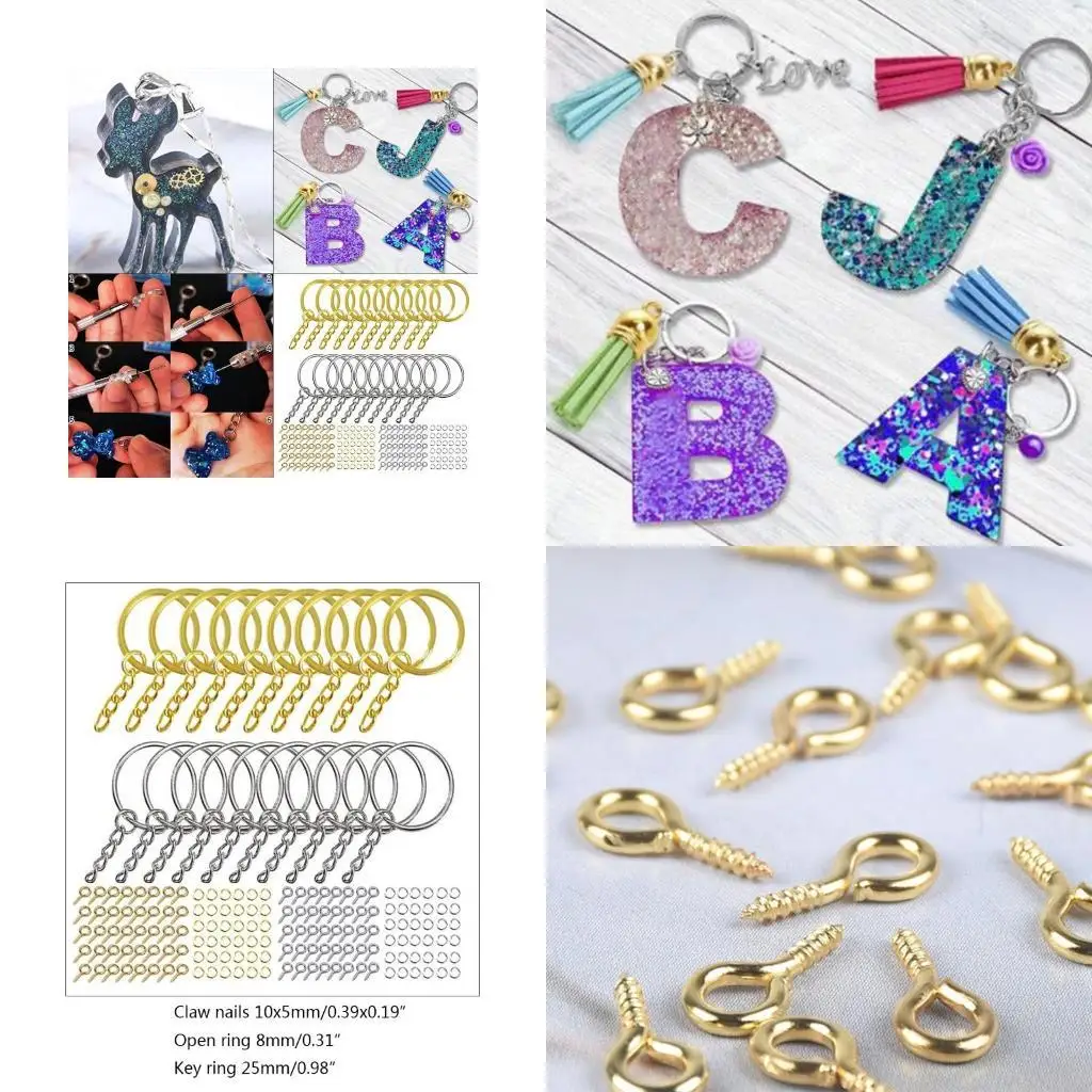   220 Pcs Golden Silver Keychain Rings Set for Resin DIY Crafts Jump Rings Set