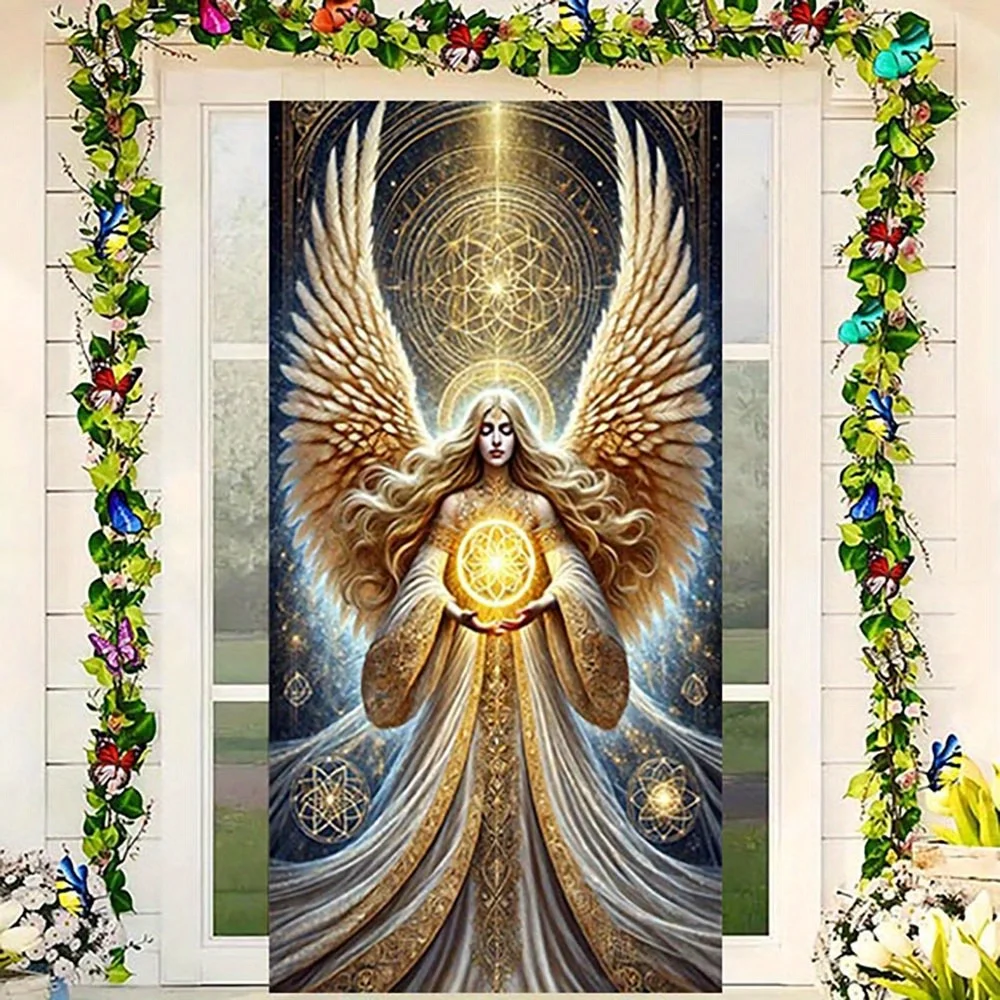 Angel Door Cover Religious Christian Polyester Door Banner Wall Hanging Home Entrance Living Room Party Decor