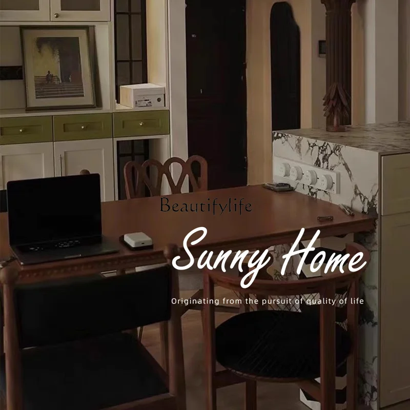 Medieval simple striped solid wood dining table, French creative retro rectangular dining table