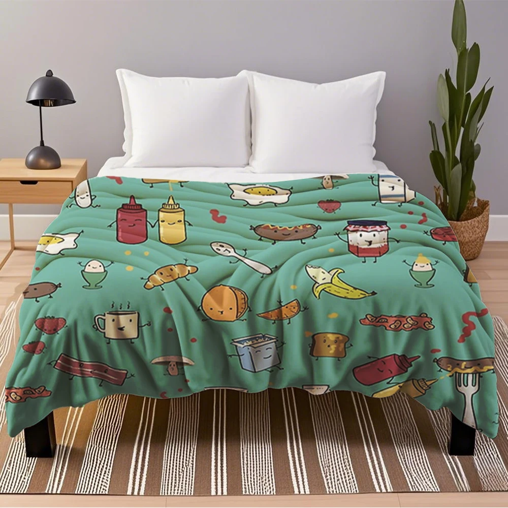 

Spring/Autumn Classic Flannel Bed Blanket Breakfast Is People Too Bedcover Throw Fade-Resistant Blankets For Seniors Pets