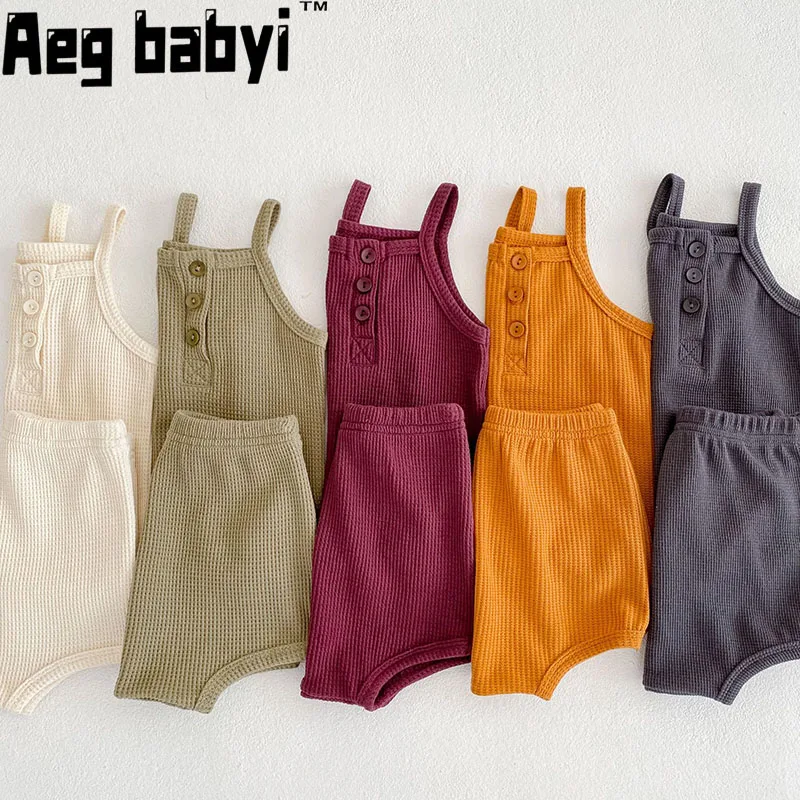 

Summer New Baby Boy Girl Clothes Sets Fashion Newborn Cotton Sleeveless Tops +Shorts Tracksuits 2Pcs Kids Baby Clothing Sets