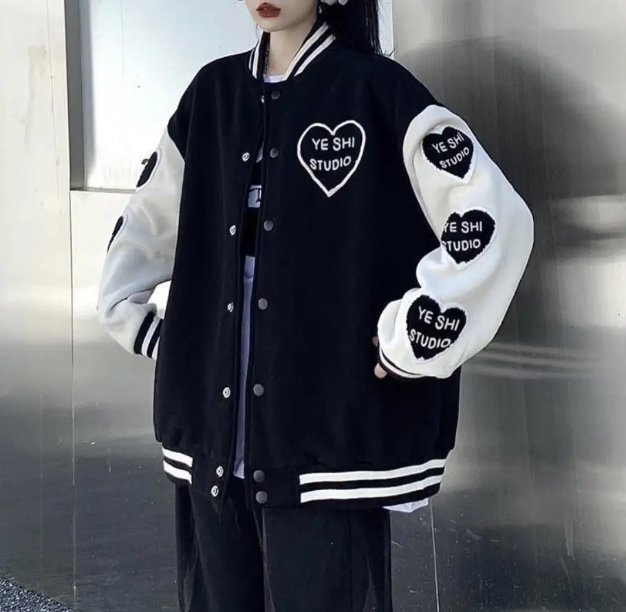 

American retro jackets coats Uniforms School girl Korean Women 2022 New Street Trend all-match Baseball Uniform Couple Loose Top