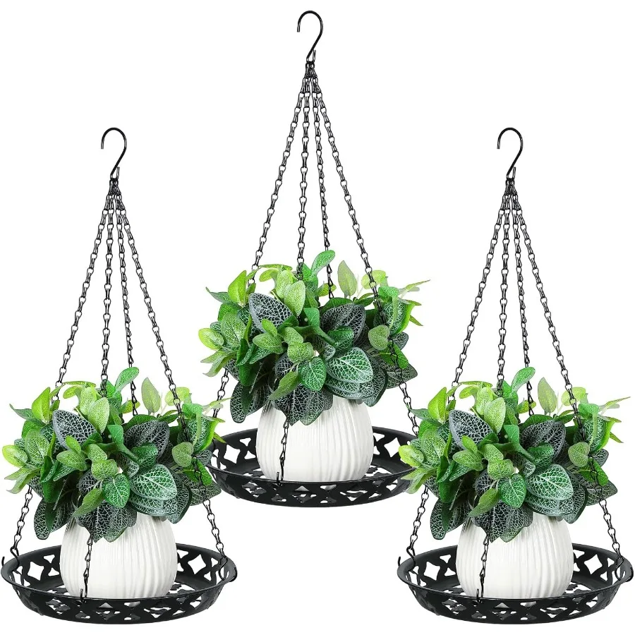 

3 Pack Plant Hanger 12 Inch Metal Hanging Planter for Indoor Outdoor Plants Classy Glossy Black Drative Hanging Plant Shelf for