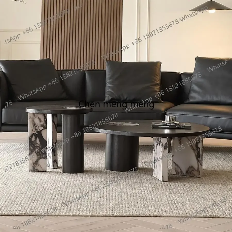 L07 Luxury Round Coffee Table - Italian Modern Marble Top Minimalist Side Table for Contemporary Living Room