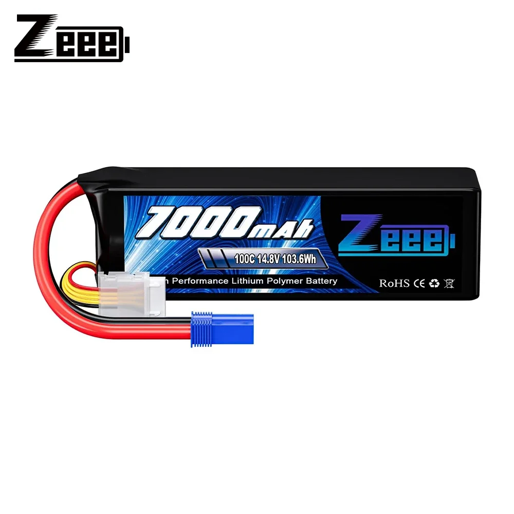 Zeee 4S 7000mAh FPV Drone Lipo Battery 14.8V 100C Softcase with EC5 Plug for RC Car Accessories Tank Airplane Racing Hobby Parts