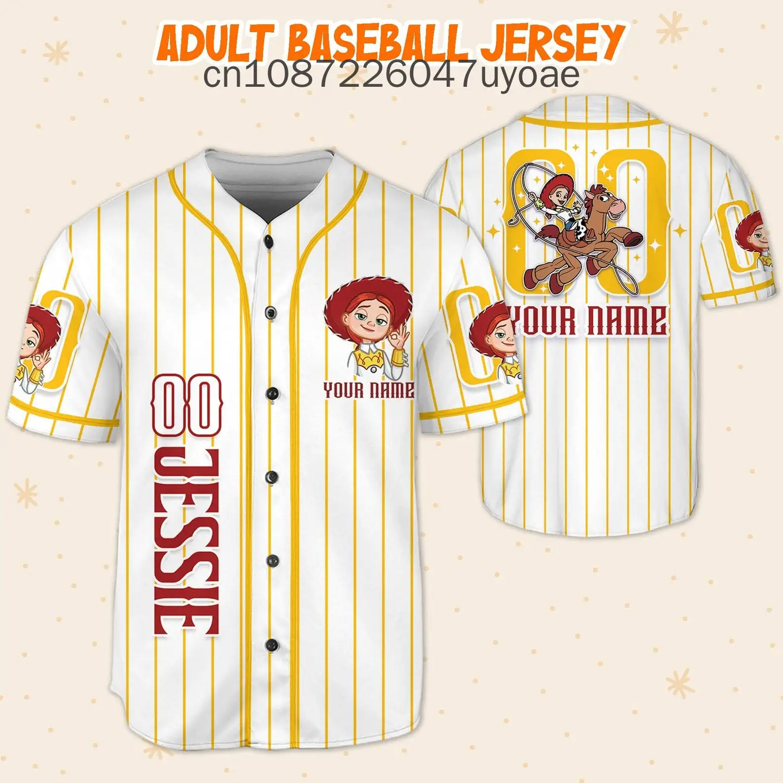 

Summer Toy Story Jessie Baseball Jersey 3D Printed Disney Women's Men's Short Sleeve Casual Comfortable Breathable Polyester Top