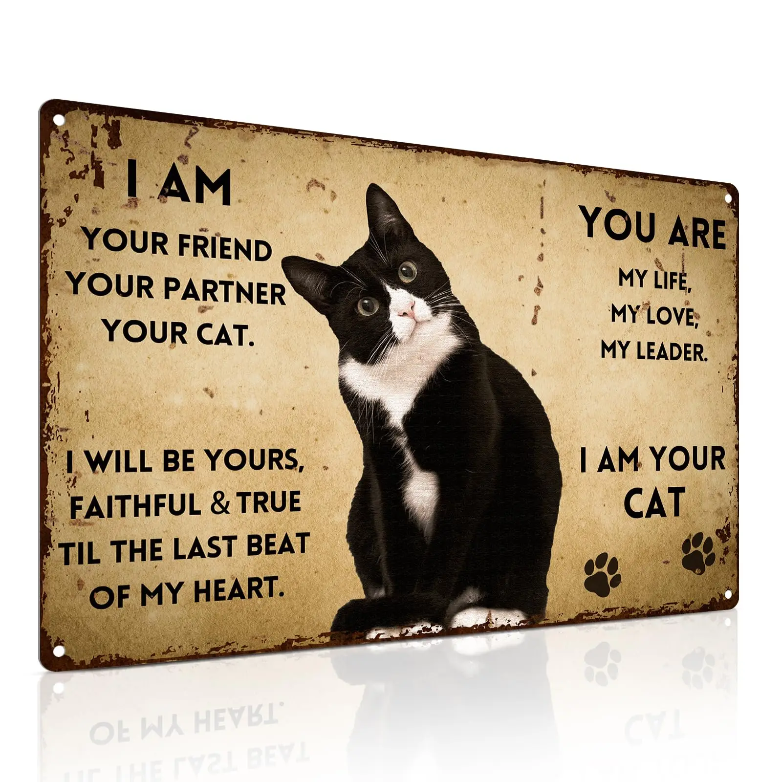 ALKB Funny Metal Sign Retro Black Cat Sign 8x12 Inch - Cute Cat Poster for Gift Selection - I Am Your Cat
