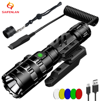 Tactical Flashlight High Lumens 5 Modes L2 LED Hunting Flashlight Torch with Gun Offset Mount Red/Green/White Exchange Glass