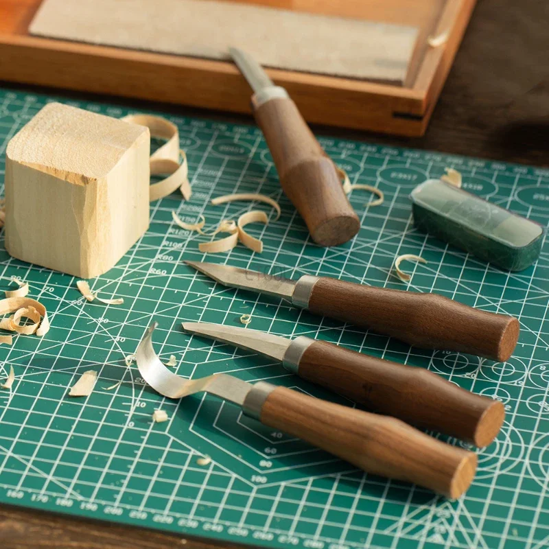 Imagem -02 - Diy Wood Carving Tools Grupo Walnut Wood & Chrome Vanadium Steel Handle Faca Curvada Ferramenta de Mão Profissional Suite
