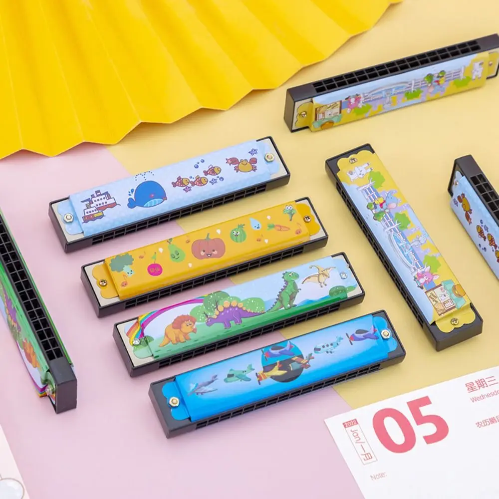 

Metal Painted Harmonica 16 Holes Educational 16 Holes Harmonica Montessori Cartoon Pattern Mouth Organ Kids Toy