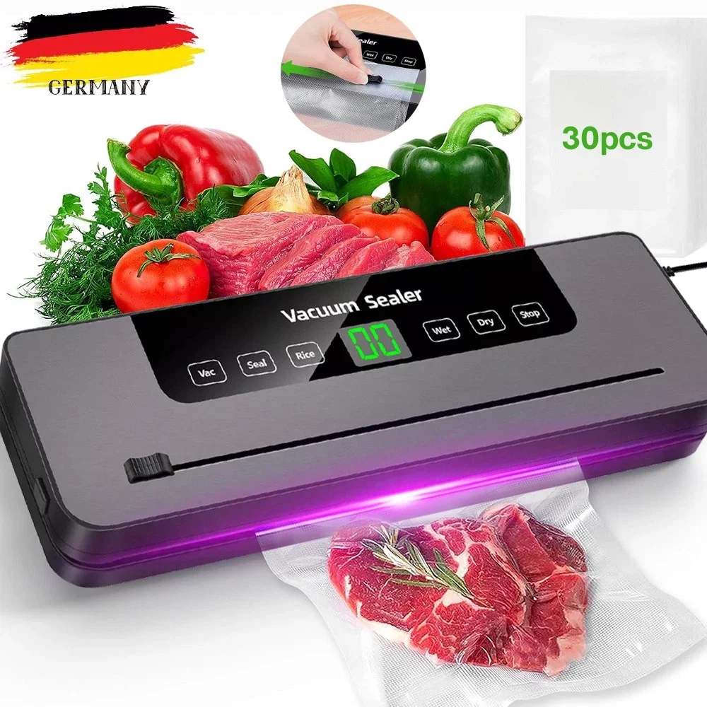 Vakuumiergerät mit 30 Beuteln – 80 kPa leistungsstarke Versiegelung für trockene und nasse Lebensmittel, automatisches Lebensmittelkonservierungssystem, kompakt und schnell