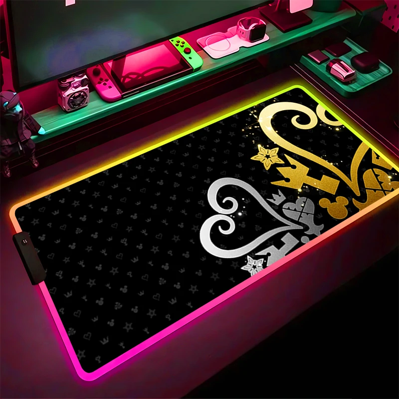RGB LED Mouse Pad Laptop Rubber Cartoon Extended Pad Desk Mouse Mat Game Mousepad PC Accessories K-kingdom H-hearts Keyboard Pad