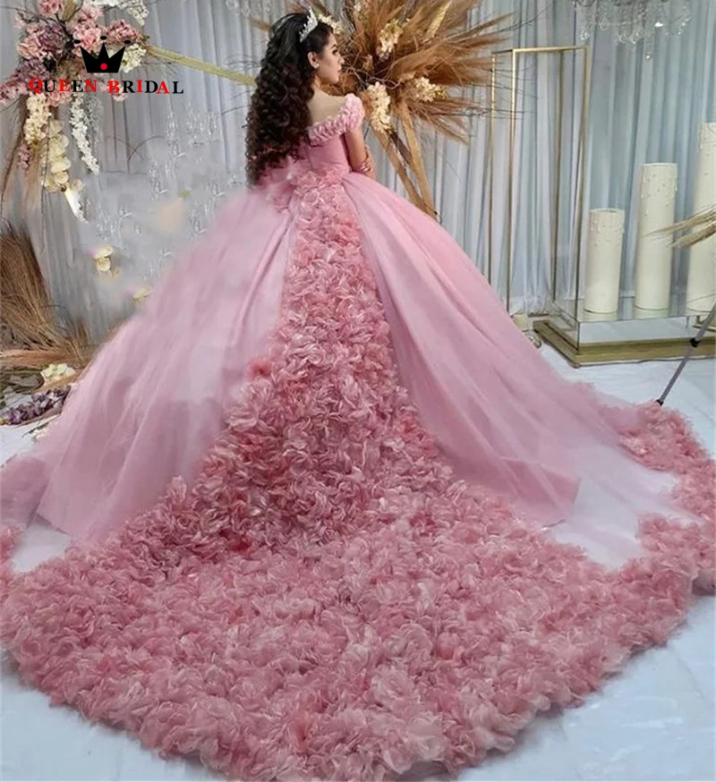 Sweet 16 Pink Quinceanera Dresses Off the Shoulder Ruched Ball Gown Vestido De 15 Anos Applique Beaded Tulle Prom Gowns VF15