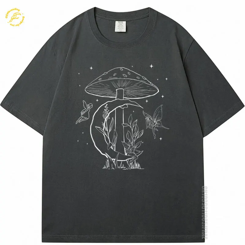 Fairycore الجمالية الجنية الأساسية الجرونج الفطر 2025 الساخن المحملة القمر الجنيات المتضخم تي شيرت الصيف قميص رجل تي شيرت جديد وصول