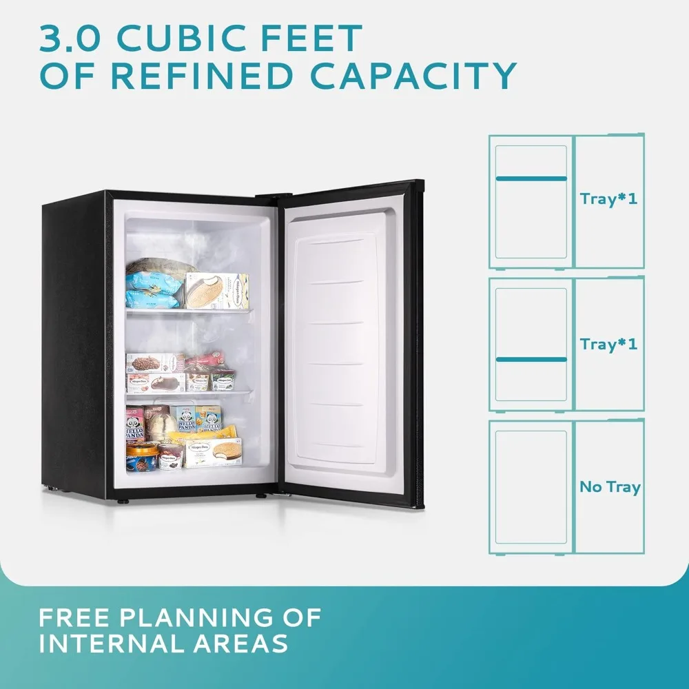 Upright freezer, 3.0 Cubic Feet, Single Door Compact Mini Freezer with Reversible Door, Small freezer